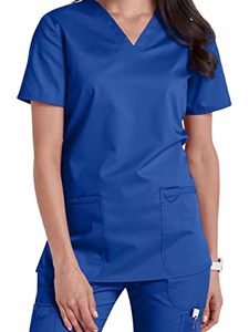 Women Blue V-Neck <b>Scrub</b> <b>Tops</b> Hospital Uniforms Cotton Polyester Woven <b>Scrub</b> <b>Tops</b> for Medical Use - Product Image 4