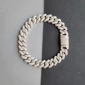 Luxury 925 <b>Silver</b> Diamond Chain Link <b>Bracelet</b> Round Brilliant Cut Pave Setting Geometric Men's Everyday Wear - Product Image 2