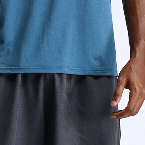 T-shirt pour homme, bleu, manches courtes, col rond, séchage rapide, coupe classique, logo tricoté sur le devant, style streetwear, couleur unie, vêtements de sport - Product Image 5