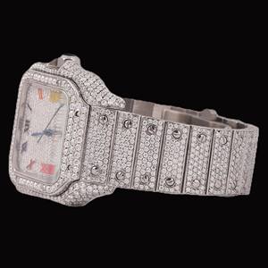 Customized Multi Color Roman Numerals <b>Square</b> Glass Dial Fully Iced out Moissanite Diamond White Gold Hip Hop Style Fashion <b>Watch</b> - Product Image 2