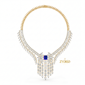 Zyorio Jewels - Collar con Colgante de Plata de Ley con Zafiro y Diamante Cultivado en Laboratorio, Diseño de Lujo para Novia, Compromiso y Boda - Product Image 2