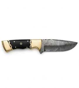 Outil de terrain artisanal en acier Damas, manche en Micarta noir, poinçon en laiton, mosaïque artisanale - Product Image 4