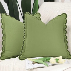 Funda de Cojín Rectangular Verde Sólido con Borde con Volantes, Estilo Nórdico, Decoración para el Hogar, Cierre de Sobre - Product Image 1
