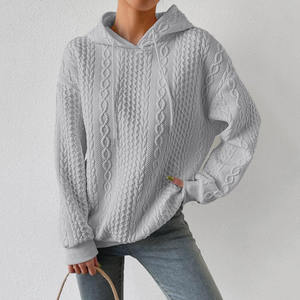 Sudadera con Capucha Negra Extra Grande para Mujer, Tejida, de Color Sólido, con Mangas Largas y Bolsillos, para Otoño - Product Image 4