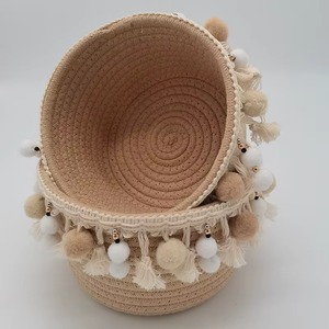 Brown Decorative Macrame <b>Basket</b> For Kitchen Room Storage Stylish Cotton Rope Organizer Home Essentials And Utility Use - Product Image 2