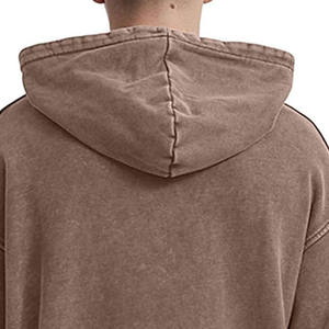 Sweat à capuche marron épais délavé à l'acide, coupe oversize, style streetwear vintage, épaules tombantes, poche kangourou, en molleton de coton lavé - Product Image 2