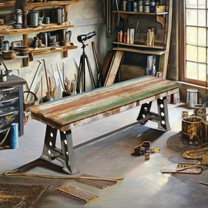 โต๊ะอาหารไม้ดีไซน์อินดัสเทรียล สไตล์โมเดิร์น ท็อปไม้จริงทรงสี่เหลี่ยมผืนผ้า สำหรับ 6 ที่นั่ง เฟอร์นิเจอร์บ้าน ใช้ในโรงงาน - Product Image 3