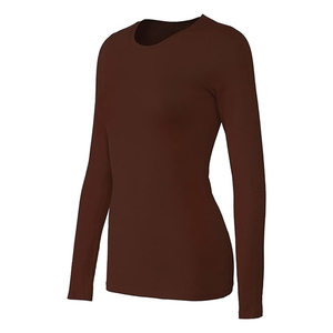 Women's Brown O-Neck <b>Long</b> <b>Sleeve</b> Knitted T-Shirt Slim Fit Solid Color Casual <b>Top</b> Summer Wear 100% Cotton Eco-Friendly - Product Image 1