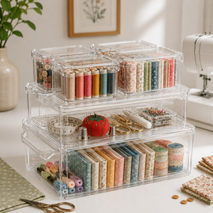 Boîtes de rangement transparentes pour les fournitures artistiques, les accessoires de couture, les matériaux d'artisanat et le rangement de l'espace de travail créatif - Product Image 1