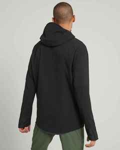 Men's <b>Black</b> <b>Fleece</b> Jacket Stand Collar Zipper Closure Hooded Casual Solid Color Polyester Autumn Wear Regular Fit - Product Image 4