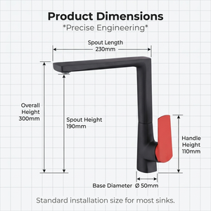 Kitchen Faucet Matte Black <strong>Square</strong> Rotating Single Handle Red Design Home Mixer Farmhouse Sink <strong>Tap</strong> Modern - Product Image 4