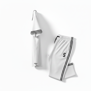 White Unisex Cotton Sweatshirt And Pants Set With Embroidered S Logo Striped Side Panels <b>Elastic</b> Waist Drawstring Closure - Product Image 4