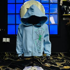 Sudadera con capucha y cremallera completa, personalizada con parches de chenilla de araña y bordado de letras, lavado ácido, de invierno, 100% algodón polar - Product Image 1