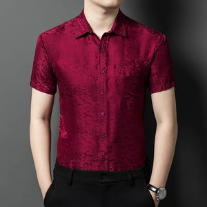 Camisa de Hombre de Seda de Morera con Jacquard, Manga Corta, Suave al Tacto, Verano, Alta Calidad, Cómoda - Product Image 3