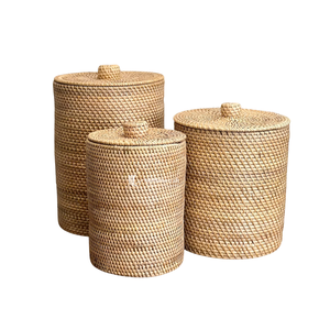 Cesta de Almacenamiento de Ratán, Cesto de Ropa Tejido con Tapa, Contenedor Cilíndrico de Ratán de Lujo para Toallas, Juguetes y Decoración del Hogar - Product Image 3