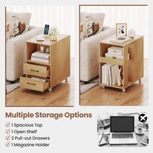 Tavolino Moderno con Stazione di Ricarica, Cassetto e Ruote per Camera da Letto, Villa, Casa di Campagna - Product Image 6