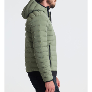 <b>Men's</b> Hooded Puffer <b>Jacket</b> Olive Green Polyester Windproof Casual Autumn Wear Slim Fit Zipper Closure Solid Color - Product Image 4