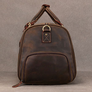 Genuine <b>Leather</b> <b>Duffle</b> <b>Bag</b> Zipper Closure Soft Handle Adjustable Strap Unisex Casual Fashion Durable Solid Color Travel 30-40L - Product Image 1