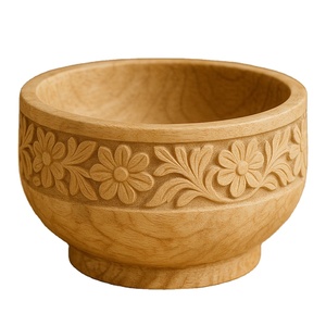 ชามไม้แกะสลักเบาๆดีไซน์แถบลายดอกเดซี่เป็นธรรมชาติสมบูรณ์แบบสำหรับตกแต่งบ้านผลไม้แห้งและห้องครัวของขวัญ - Product Image 1