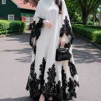 Robe Kaftan ample en polyester blanc et noir avec dentelle, nouvelle collection, brodée, maxi, modeste, pour femme, style abaya islamique de prière arabe, par Designer
