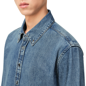 Chemise en jean bleu boutonnée pour homme, broderie personnalisée, style Oxford décontracté, streetwear de luxe, en coton, qualité supérieure, OEM - Product Image 3