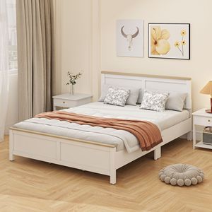 Moderno Letto Matrimoniale in Legno di Quercia Massiccio con Testiera, Senza Necessità di Rete a Doghe, Facile Montaggio, Bianco - Product Image 6