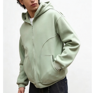 Oversized Full Zip Hoodie with Custom 3D Embroidery Logo, Heavy Fleece Cotton Hooded Jacket <b>for</b> <b>Men</b> Streetwear - Product Image 5