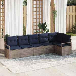 6 Piece Grey Poly <b>Rattan</b> Garden <b>Sofa</b> Set Waterproof Outdoor Furniture Contemporary Design - Product Image 1