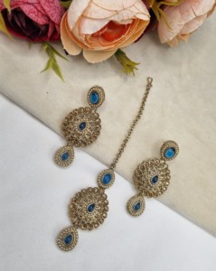 Ensemble de bijoux 3 pièces pour femmes, pierres précieuses ovales et en forme de poire, collection de bijoux de créateur, style ethnique, pour occasions spéciales. - Product Image 3