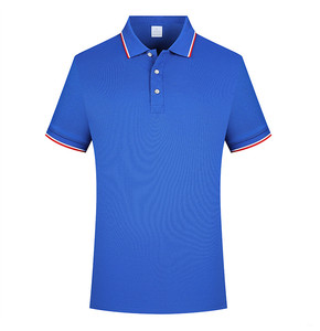 เสื้อโปโลถักสีดำสำหรับผู้ชาย แขนสั้น สีพื้น สไตล์ลำลอง แต่งขอบปกและปลายแขนเสื้อสีแดงขาว - Product Image 2