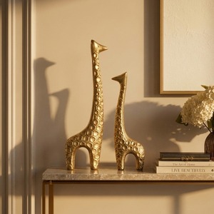 Jaffs Exports Modern Gold Plated Aluminium Giraffe Sculpture Set 2Pcs Eco-Friendly Tabletop Home Office <b>Decor</b> Artistic Animal - Product Image 1