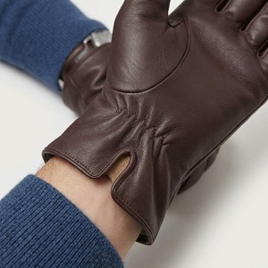 Mens Four Seasons PU Leather Plain Wrist-Length Warm <b>Thermal</b> Touchscreen Driving Gloves with <b>Wool</b> Lining - Product Image 4