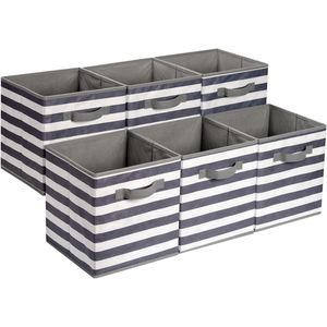 White/<b>Light</b> Grey Stripe 6-Pack Collapsible Fabric Storage Bins Handles 13\" X 13\" X 13\" <b>Cube</b> Organizer Convenient Bin for Home - Product Image 1