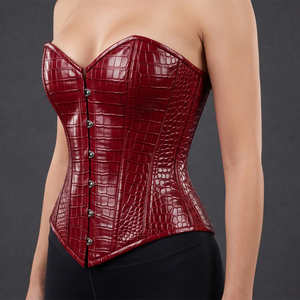 Corsé de cuero color borgoña COSH CORSETS para mujer, moldeador de figura. - Product Image 1