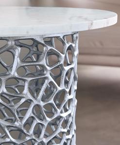 Contemporary Round <b>Side</b> <b>Table</b> With Marble Top And <b>Silver</b> Metal Base Indoor Home Decor Accent Piece - Product Image 2