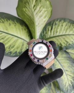 Montre personnalisée entièrement sertie de diamants, lunette multicolores en pierres précieuses, montre de luxe en acier inoxydable pour homme - Product Image 6