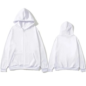 Unisex Hooded Zip-Up Sweatshirt Oversized Solid Color Casual Long Sleeve French Terry Fleece Knitted Embroidered - Product Image 5