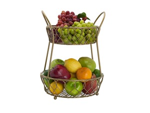 Two Tier Metal Basket For Fruits <b>Vegetables</b> <b>Storage</b> Kitchen Counter Organizer Modern Home Use Durable Steel Stand From India - Product Image 5