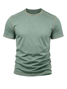 Men's Green Regular Fit O-Neck T-Shirt Short Sleeve Knitted Eco-Friendly 100% Cotton Raglan Sleeve Casual Solid Color Design - Product Image 2