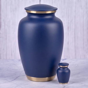 Urna Funeraria de Latón Azul y Dorado para Cenizas Humanas, con Superficie Mate, Recipiente Conmemorativo para Funeral y Entierro - Product Image 1