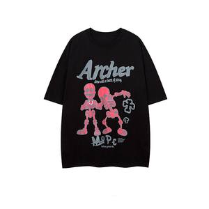 Camiseta Unisex de Estilo Casual, Tejida, 100% Algodón, con Estampado de Letras de Alambre de Púas ASSC, Cuello Redondo Holgado, Secado Rápido y Transpirable - Product Image 4