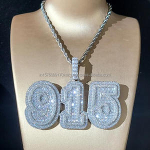 Luxury Moissanite Diamond " 915 " Number Pendant With Rope <b>Chain</b> Full <b>Iced</b> <b>Out</b> Hip Hop Necklace Jewelry - Product Image 1