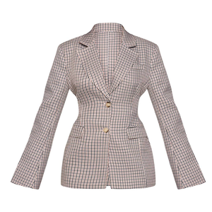 Blazers à carreaux pour femmes en gros, manches longues, col à revers, bouton unique, en viscose, sur mesure, fabricant OEM ODM - Product Image 3