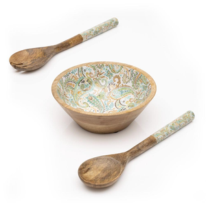 Bol en bois émaillé à motif floral Paisley, décoratif, pour servir salades et fruits, vaisselle de cuisine, fournisseur en gros - Product Image 2