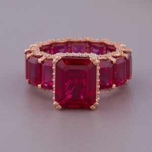 Anillo de Eternidad Completo con Rubí de Corte Radiante Certificado por IGI, Halo de Diamantes, Plata de Ley 925, Anillo de Compromiso, Boda o Aniversario para Mujer - Product Image 1