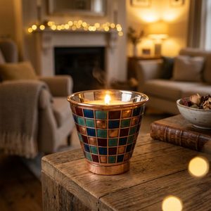 Portavelas de Cobre Hecho a Mano de 14 cm con Diseño de Pavón Meena Grid, Auténtico Diseño Meenakari para Decoración del Hogar, Hoteles, Bodas, Regalos de Mesa - Product Image 2