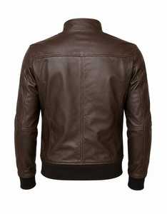 Men's Leather <b>Jacket</b> Moto Biker Style Stand Collar Zipper Closure Slim Fit Autumn Wear - Product Image 5