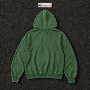 Sudadera con capucha oversize verde lavado estilo vintage streetwear de ajuste holgado con cremallera completa y bolsillos dobles con parche - Product Image 6