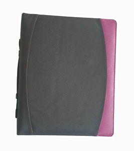 Genuine Leather Zippered Portfolio Handle Large Capacity 3D Ring Binder Black Purple Business Padfolio <b>Folder</b> <b>Organizer</b> <b>Filing</b> - Product Image 5