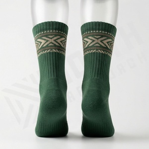 Green Crew <b>Socks</b> With Geometric Pattern Knitted Cotton Breathable Casual <b>Winter</b> <b>Socks</b> For Adults - Product Image 2